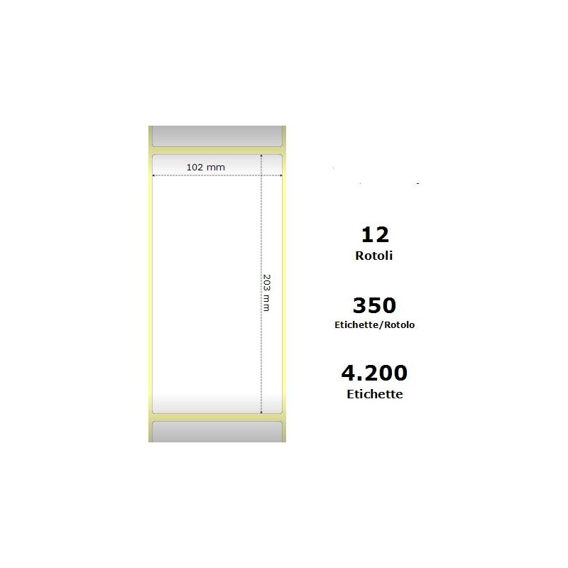 White 102x203mm, 350 Et/Rotolo Z-1000D,4x8x1 Core ,12 Rolls