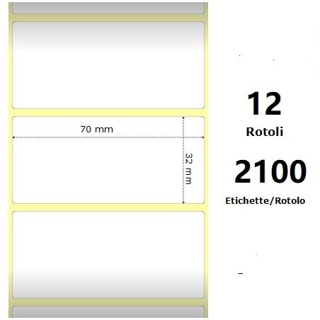 White 70x32mm,2100 Et/Rotolo Z-1000D,2.8x1.3x1Core ,12 Rolls