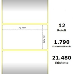 White 70x38mm,1790 Et/Rotolo Z-1000D,2.8x1.5x1Core ,12 Rolls