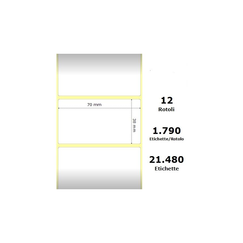 White 70x38mm,1790 Et/Rotolo Z-1000D,2.8x1.5x1Core ,12 Rolls