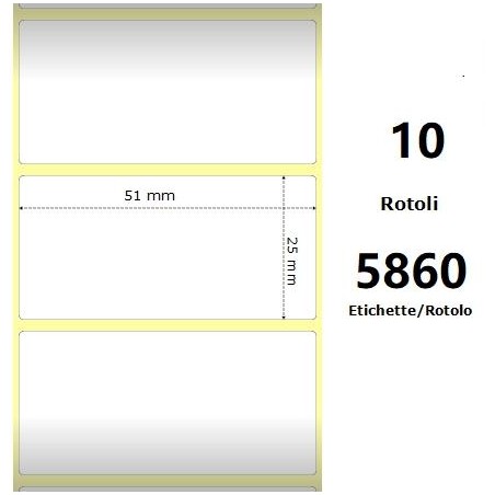 White 51x25mm,5860 Et/Rotolo Z-1000D, 2x1x3 Core ,10 Rolls