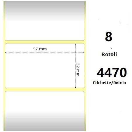 White 57x32mm,4470 Et/Rotolo Z-1000D,2.2x1.3x3 Core,8 Rolls