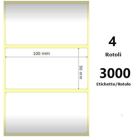 White 100x50mm,3000 Et/Rotolo Z-1000D, 3.9x2x3 Core, 4 Rolls