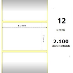 White 51x32mm,2100 Et/Rotolo Z-1000D, 2x1.3x1 Core, 12 Rolls