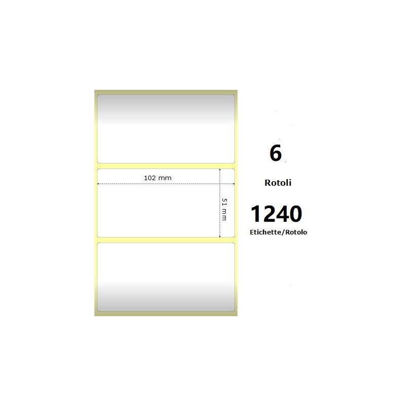 White 102x51mm, 1240 Et/Rotolo Z-2000D 4x2x 1 Core, 6 Rolls