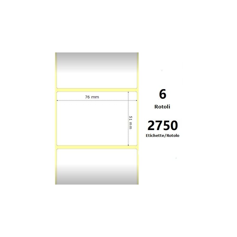 White 76x51mm, 2750 Et/Rotolo Z-2000D 3x2x3 Core, 6 Rolls