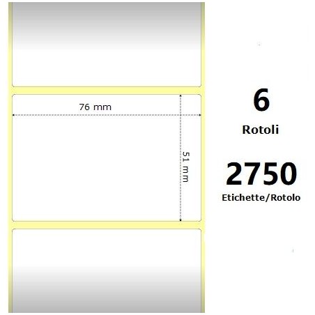 White 76x51mm, 2750 Et/Rotolo Z-2000D 3x2x3 Core, 6 Rolls