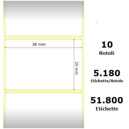 White 38x25mm, 5180 Et/Rotolo Z-2000D, 1.5x1x3 Core,10 Rolls