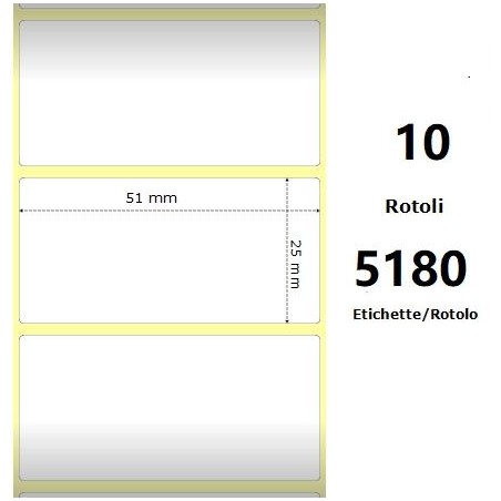 White 51x25mm, 5180 Et/Rotolo Z-2000D, 2x1x3 Core, 10 Rolls