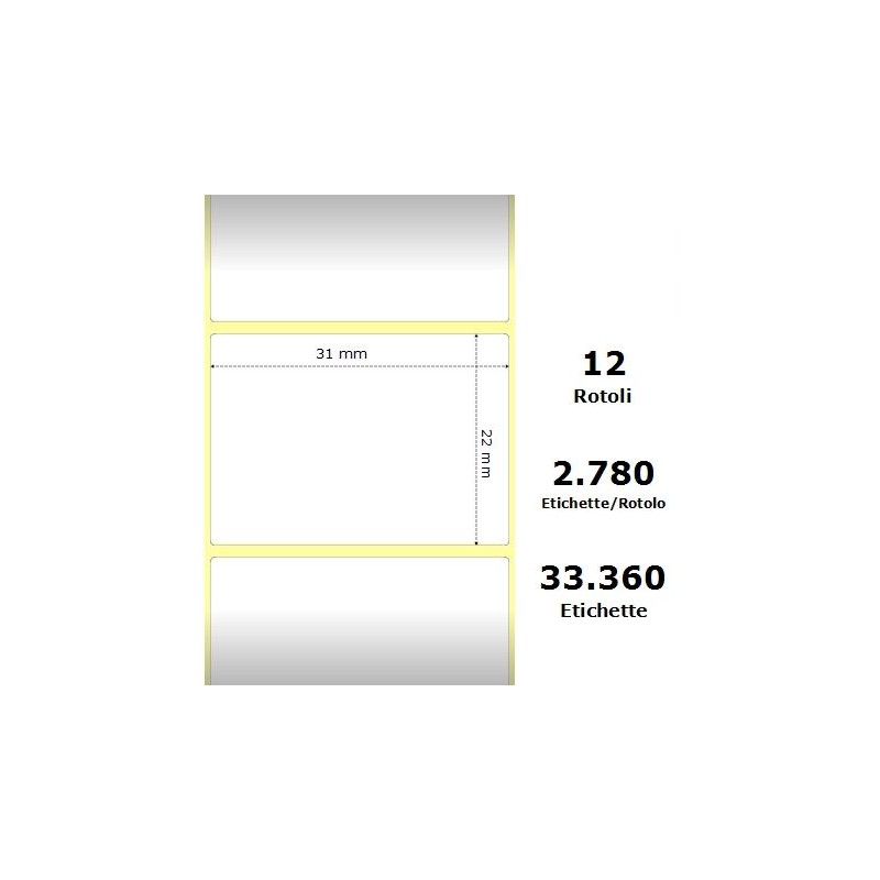 White 31x22mm,2780 Et/Rotolo Z-2000D,1.2x0.9x1Core, 12 Rolls