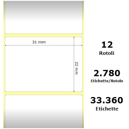 White 31x22mm,2780 Et/Rotolo Z-2000D,1.2x0.9x1Core, 12 Rolls