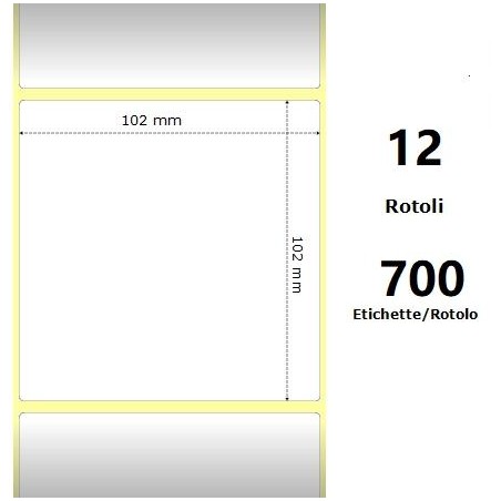 White 102x102mm,700 Et/Rotolo Z-4000D, 4x4x1 Core, 12 Rolls