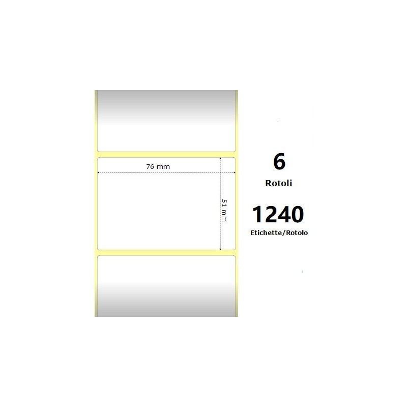 White 76x51mm,1240 Et/Rotolo Z-4000D, 3x2x1 Core, 6 Rolls