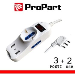 Multipresa 3pos bipasso + bipasso/schuko + USB spina16A +int