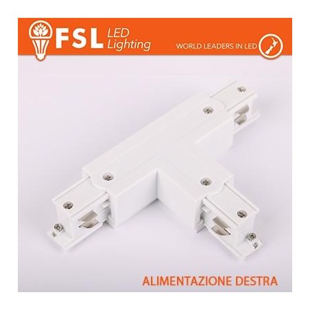 FSL Connettore Forma T destra per Binario Trifase - Colore BIANCO