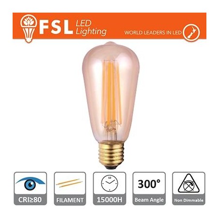 Lampada Edison Filamento Ambra - 6W 2200K E27 650LM