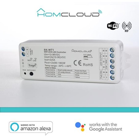 Ricevitore DIM +pulsante 12/36V DC,2CH*5A, Wi-Fi+RF 2.4G CCT