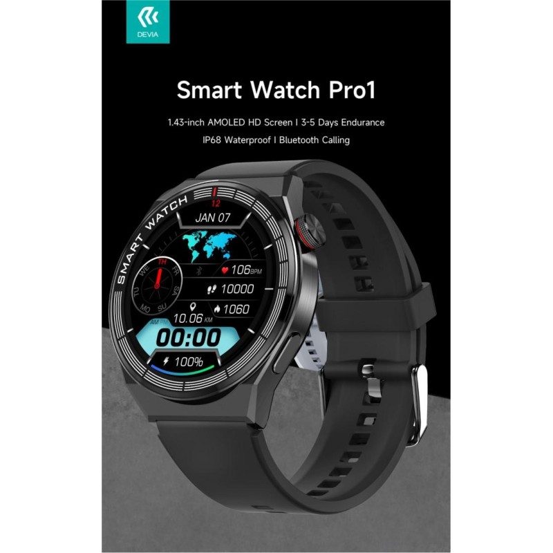 DEVIA Smart Watch Pro1 EM705 IP68 Display Amoled HD Nero