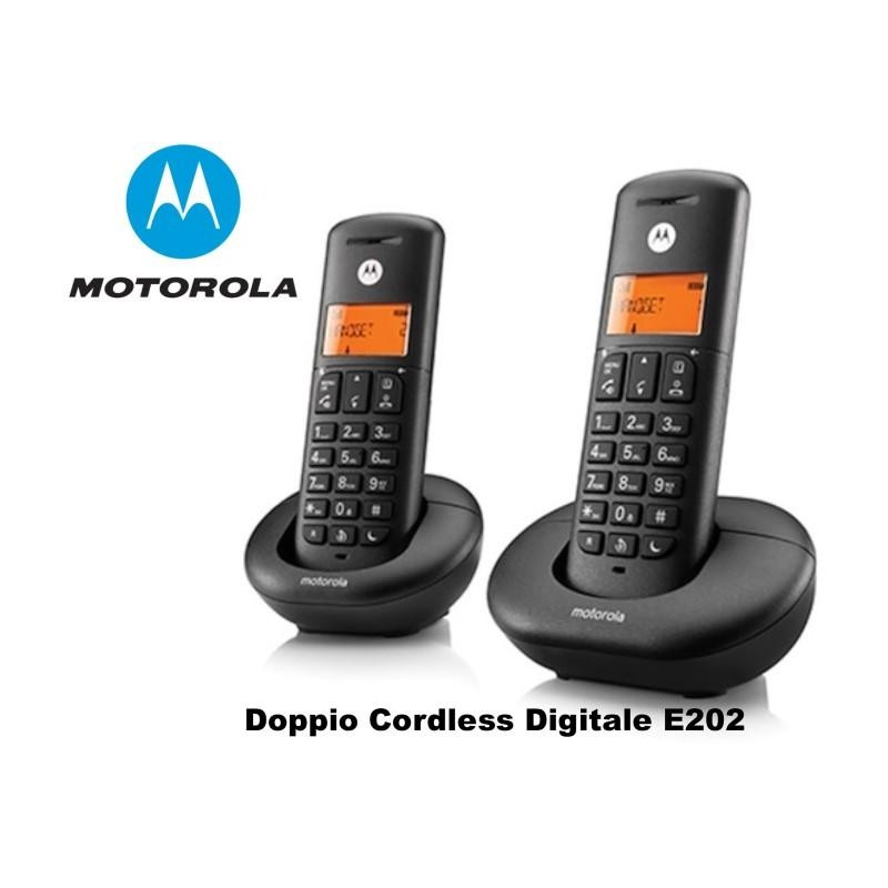 TELEFONO CORDLESS DOPPIO E202 MOTOROLA NERO