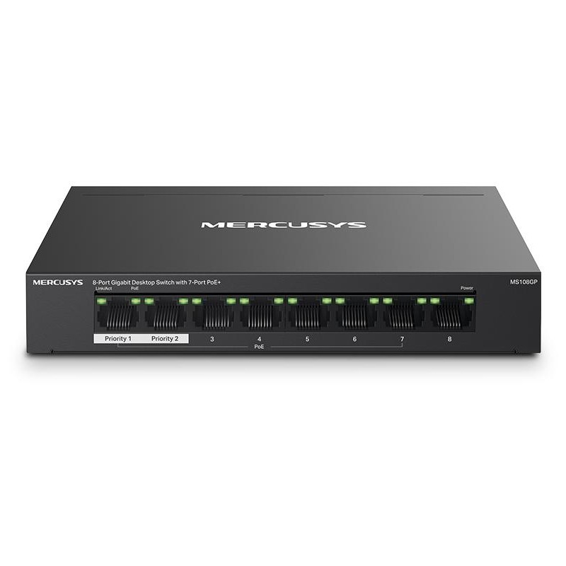 Switch 8 porte Gigabit con 7 porte PoE+ Mercusys MS108GP