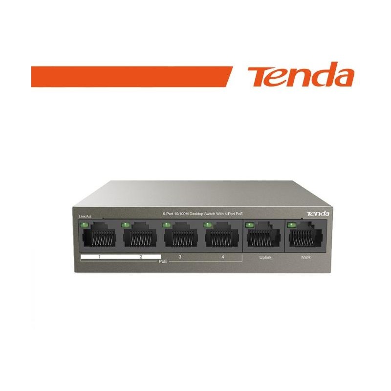 Tenda Switch 6 porte 10/100M desktop 4 porte PoE Tenda - TEF1106P-4-63W