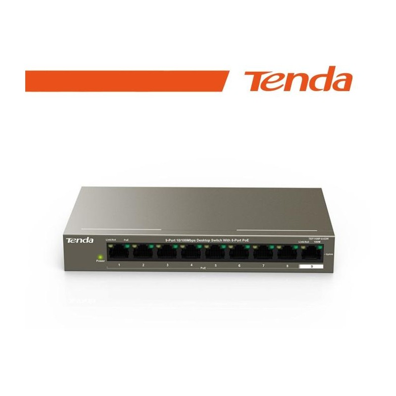 Tenda Switch 9 porte 10/100 8 porte PoE 63W - TEF1109P-8-63W