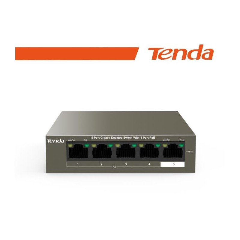 Tenda Switch Desktop 5 Porte 10/100/1000 con 4 Porte PoE - TEG1105P-4-63W