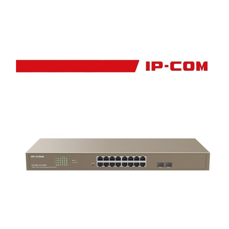 IP-COM Switch PoE Rack Cloud Managed L2 16 Port GE + 2SFP - G3318P-16-250W